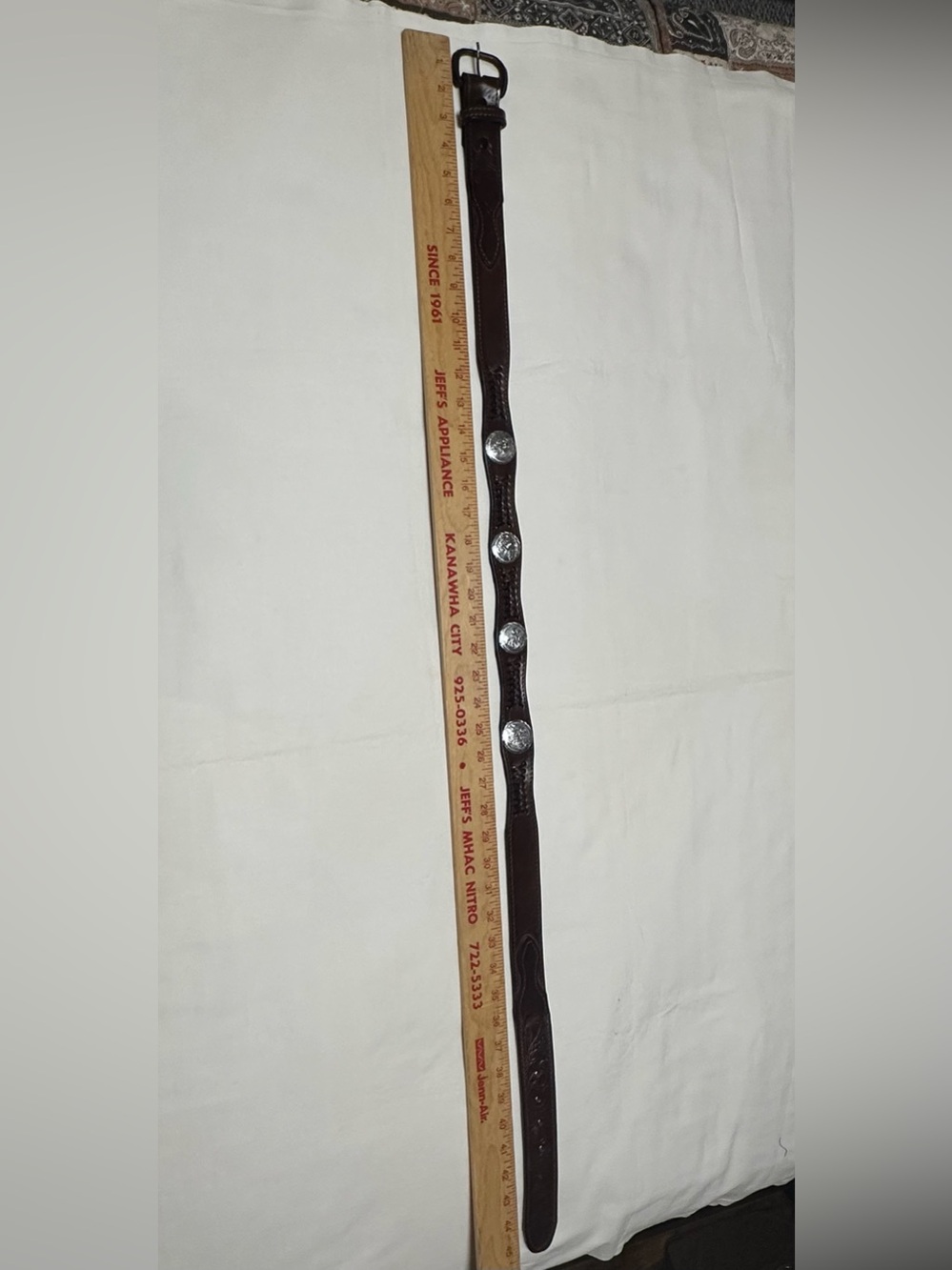 Men's Dark Brown Leather Belt with Silver Conchos